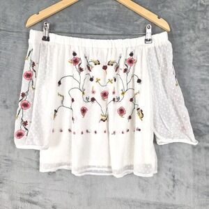 Womens Top Large White Off Shoulder Romantic Floral Coquette Boho Cottagecore